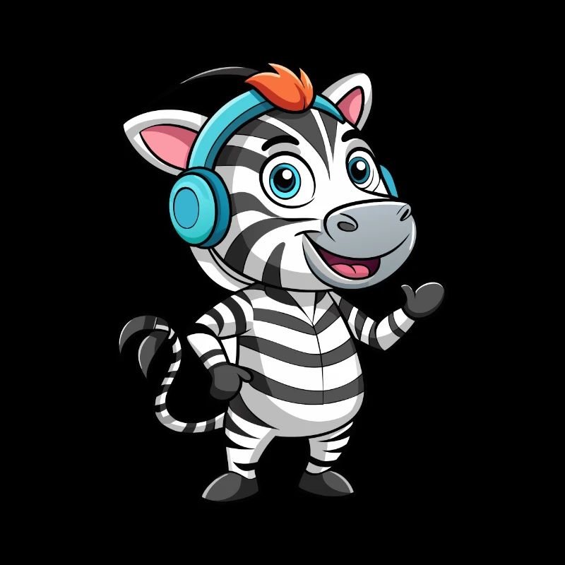 Zebra Funny Cartoon Character Headphone Music