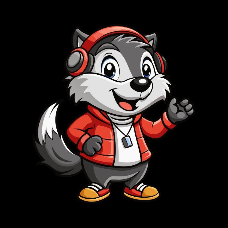 Badger Funny Cartoon Character Headphone Music