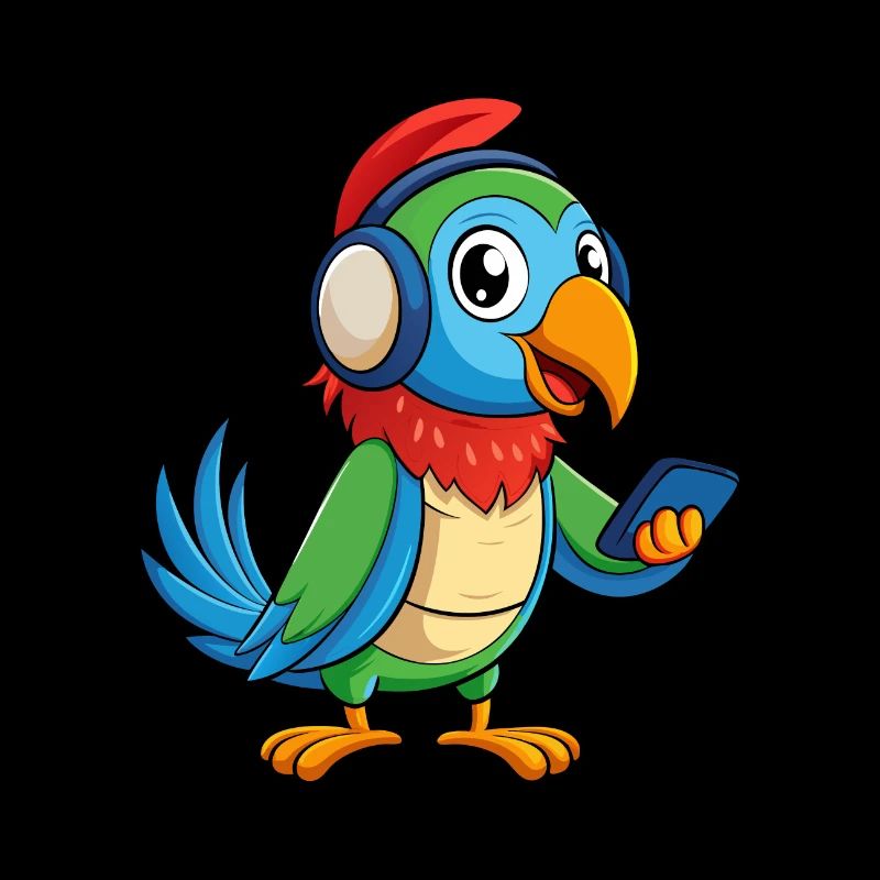 Parrot Funny Cartoon Character Headphone Music