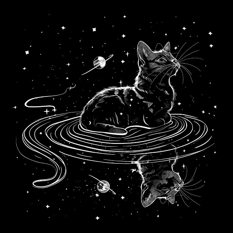 Le chat nage dans l’univers avec des étoiles
