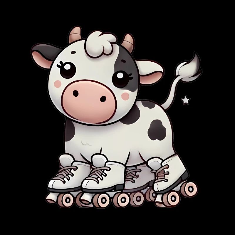 Vache patineuse dessin animé TShirt Design