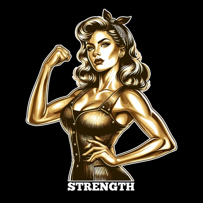Strength Strong Woman Rockabilly Style Gold Gift