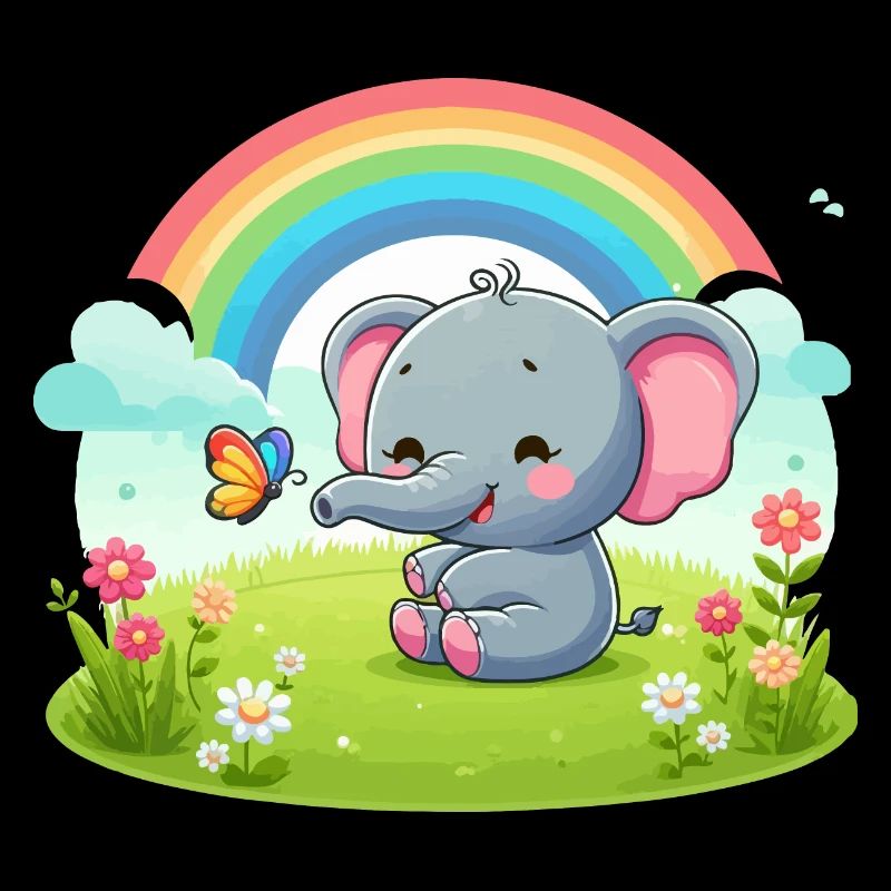 Fröhlicher Elefant und Regenbogen