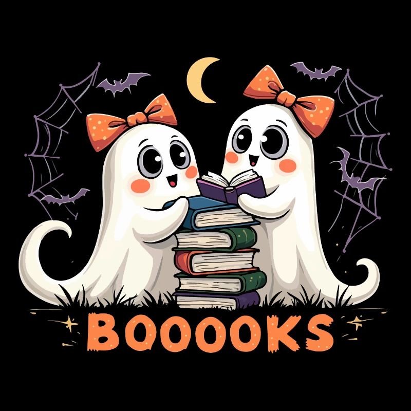 Cute Ghosts Reading Books - Halloween Fun