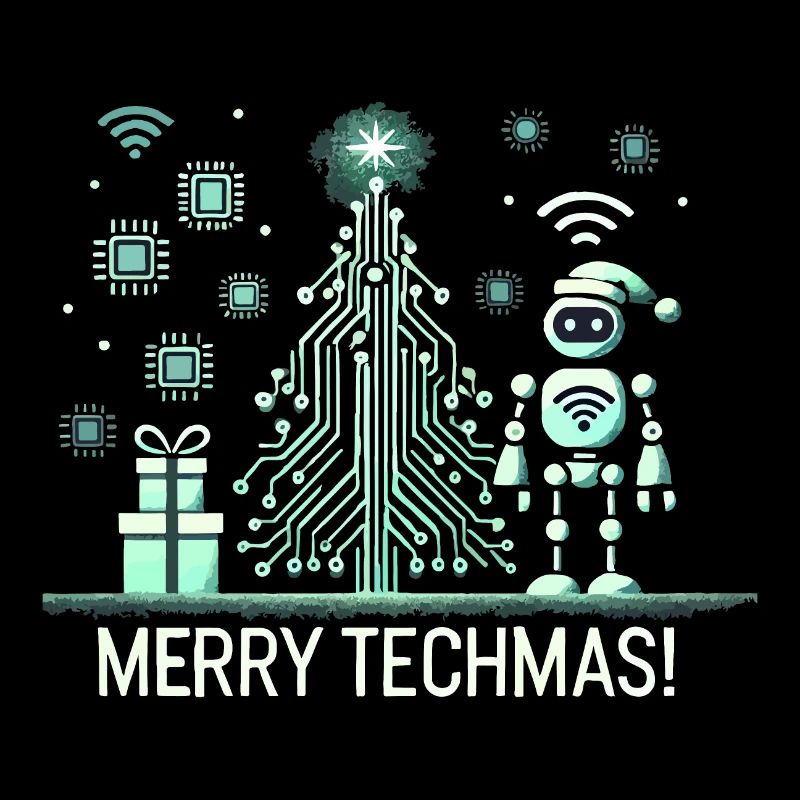 Merry Techmas - Robot and Circuit Christmas Tree