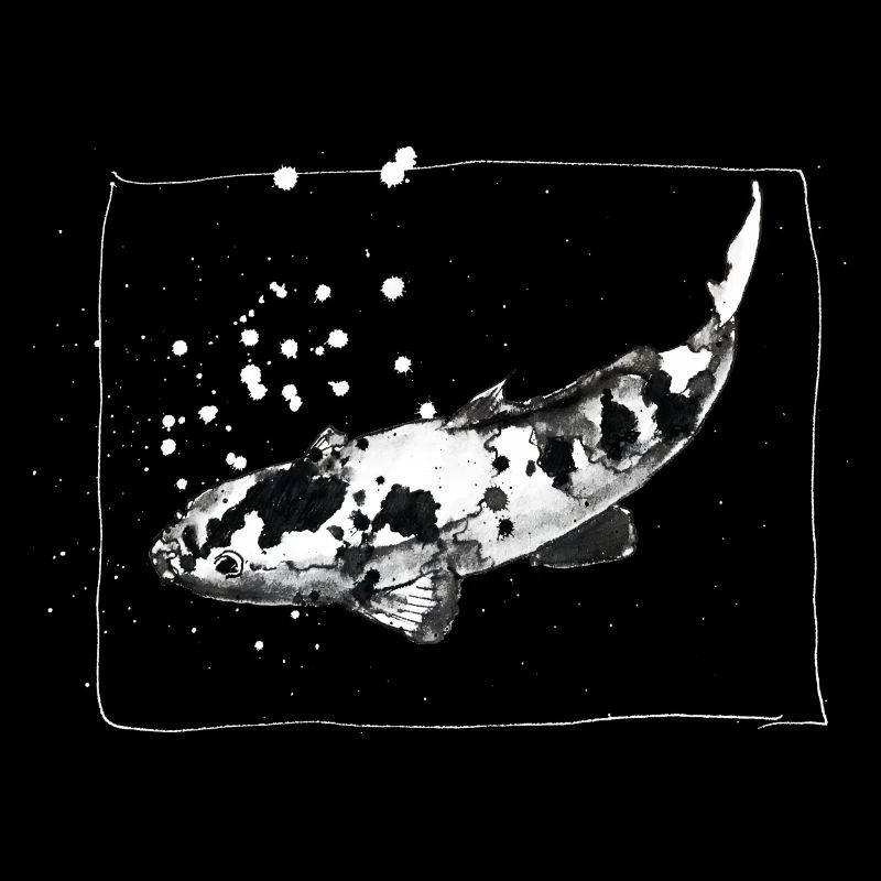 KOI Carp - dessin à l’encre dessiné à la main - blanc