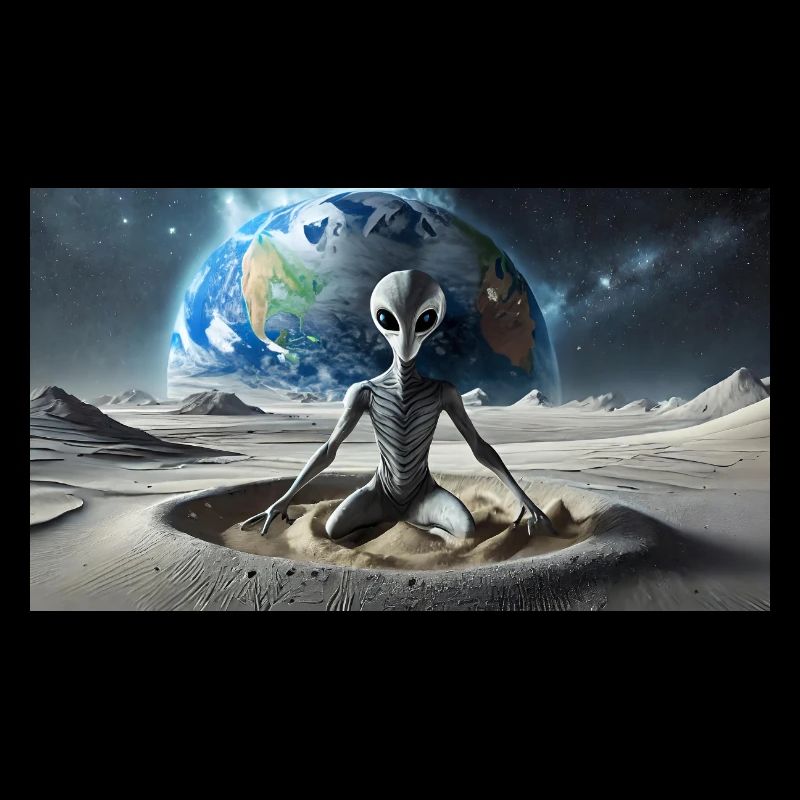 extraterrestre gris à la surface de la lune – méditer