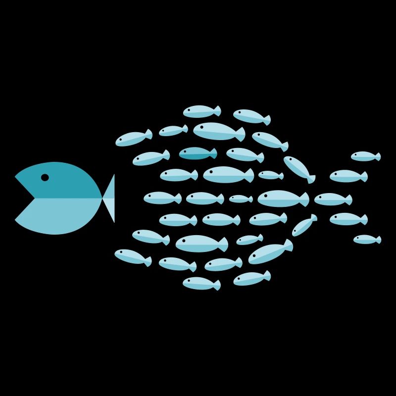 Blue School Silhouette - small fish eat big fish