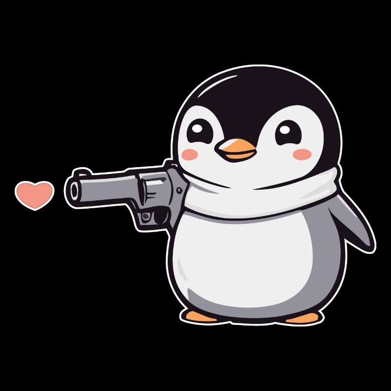 Funny Penguin with Gun Hearts Valentine's Day