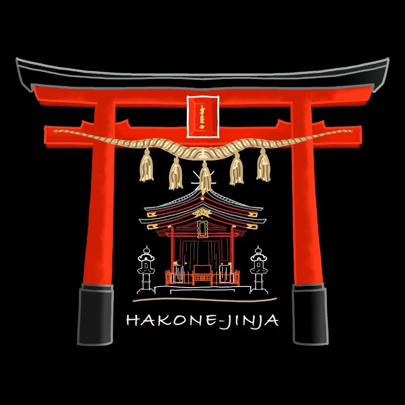 Hakone - jinja, torii, Ashi Lake, Japan Drawing