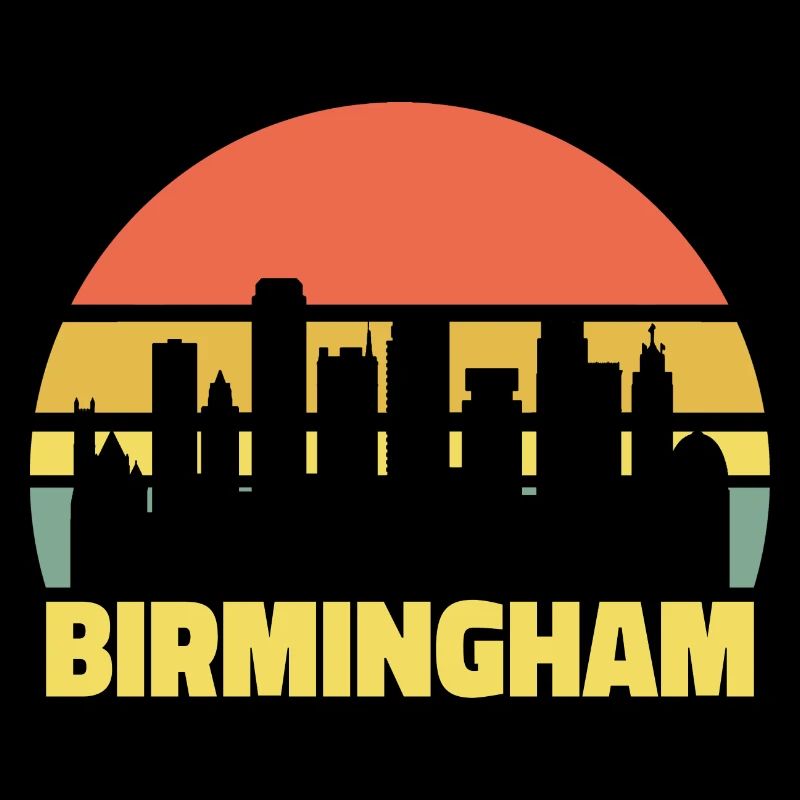 Birmingham Skyline Retro Vintage Silhouette