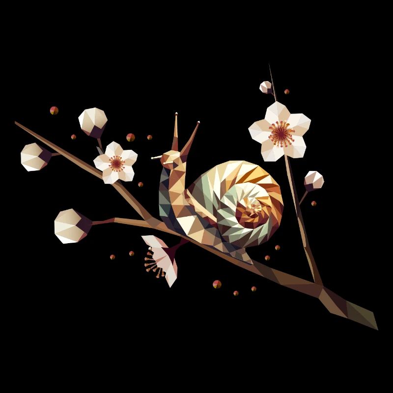 Escargot sur une branche de fleur – motif pour le printemps