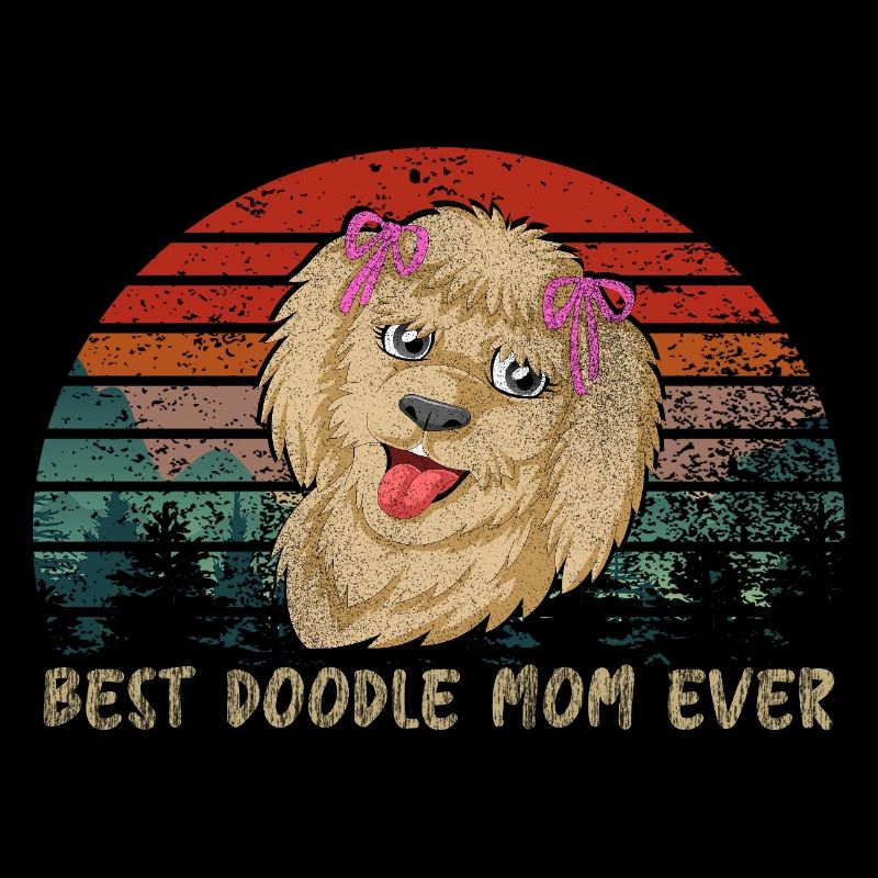 Mignon Doodle Chien Maman avec des arcs roses