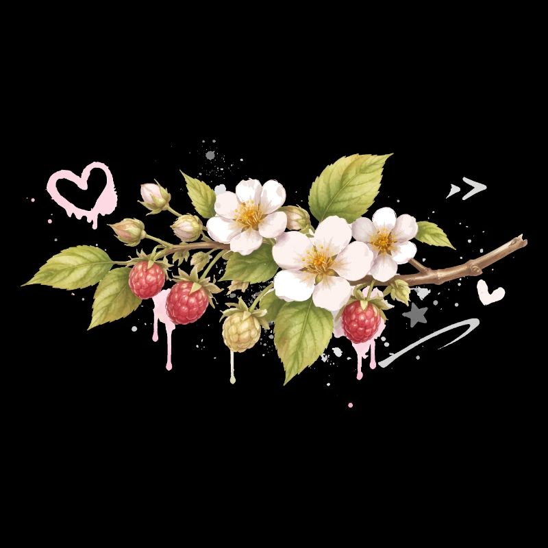 Branche de framboise avec fleurs style graffiti
