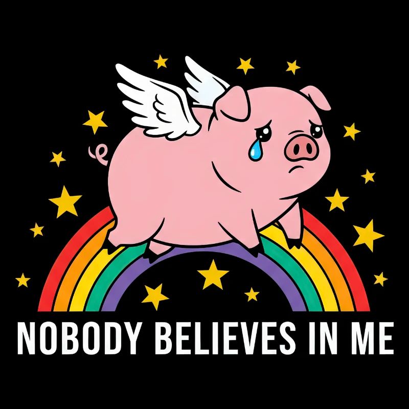 Sad Winged Pig Over Rainbow