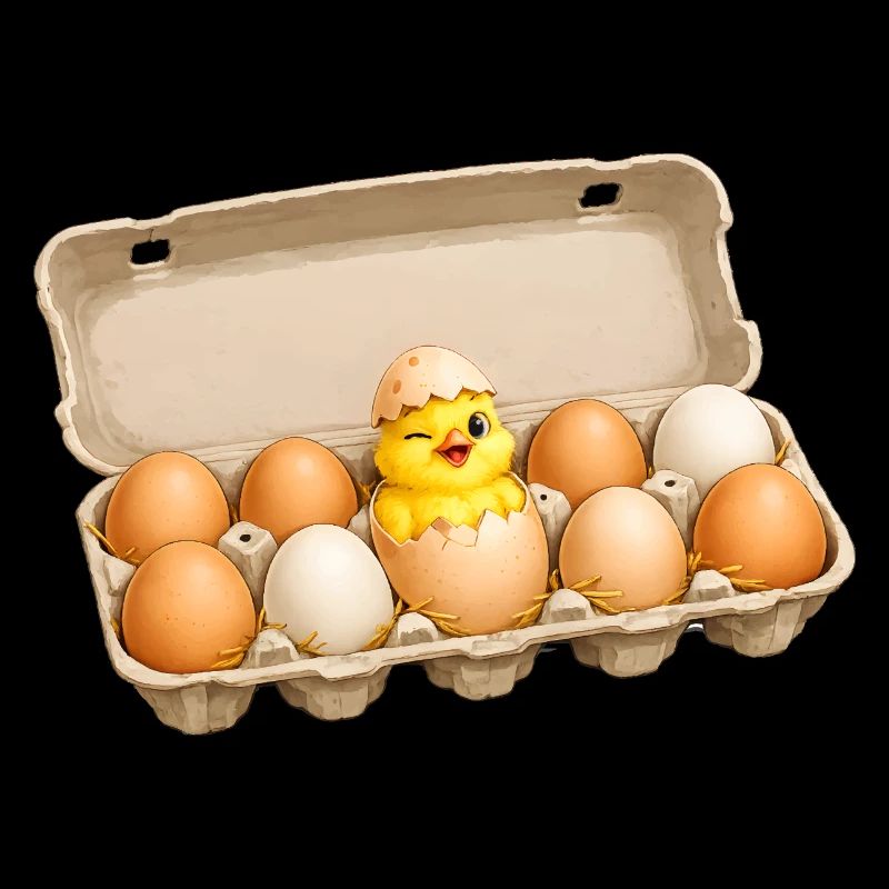 Cute Chick in Egg Carton Easter Motif