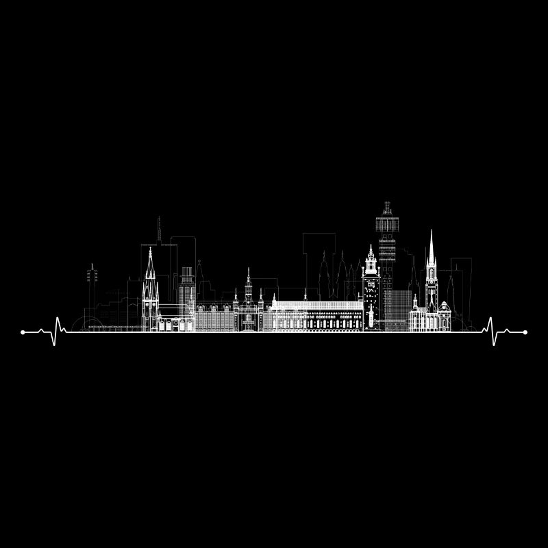 Urban Skyline Pulse Line Art
