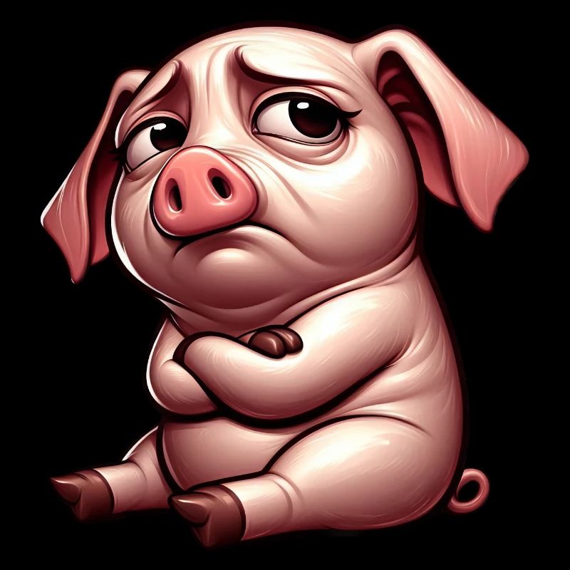 Cute stubborn cartoon pig with interlaced