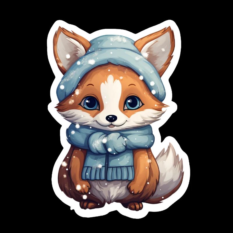 Animals in winter fox with hat and scarf