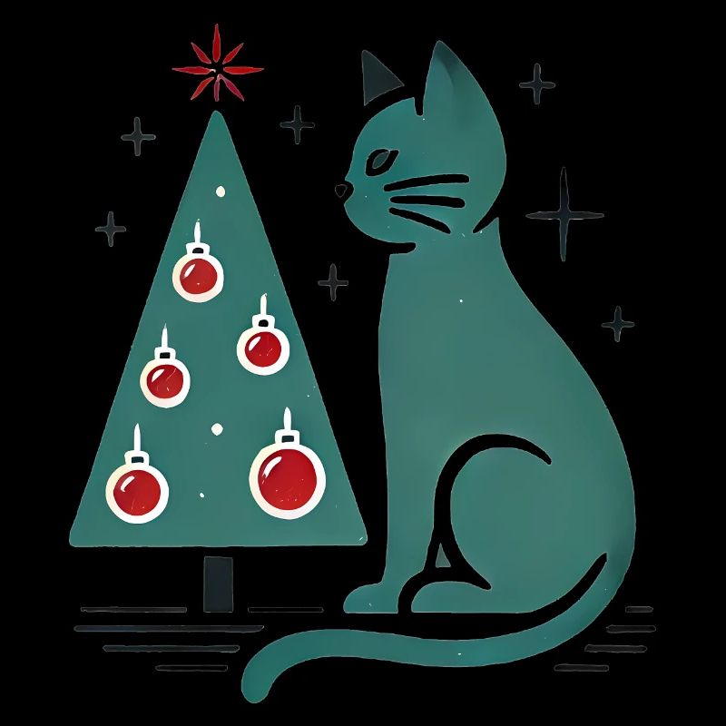Vintage Katze Weihnachtsbaum Illustration