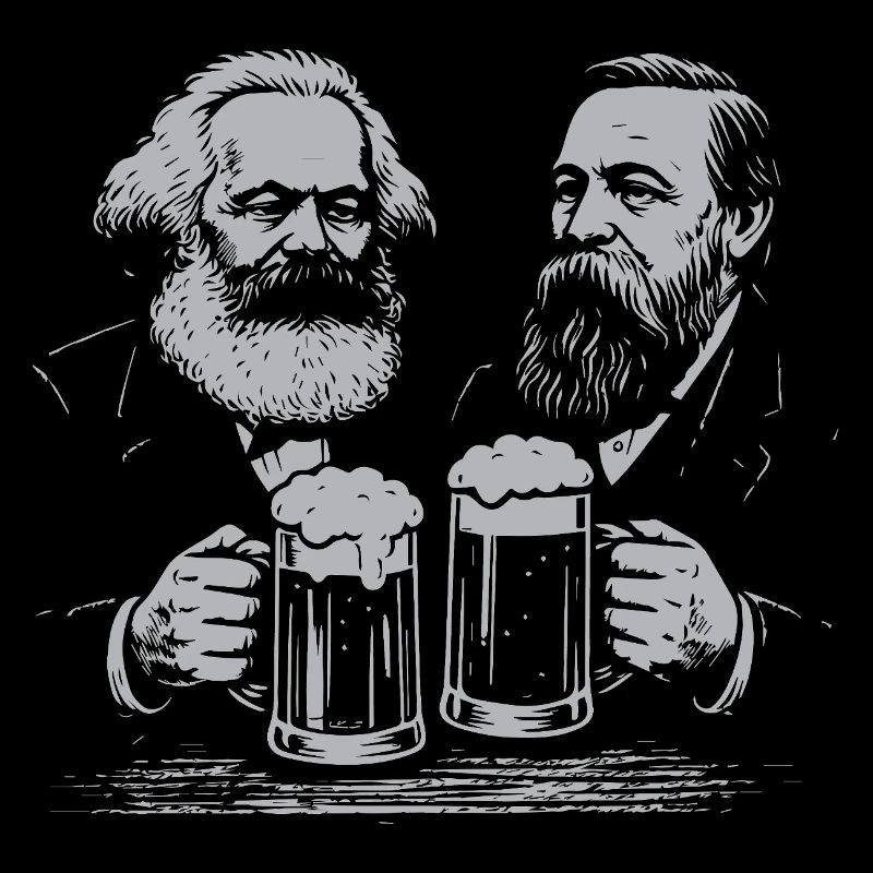 Karl Marx and Engels drinking beer