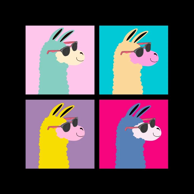 Vier 4 Lama Old School Neon Tiere Geschenk