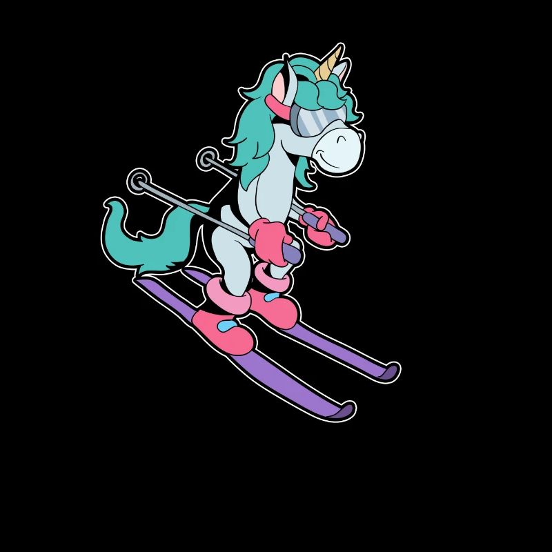 Comic Einhorn fährt Ski