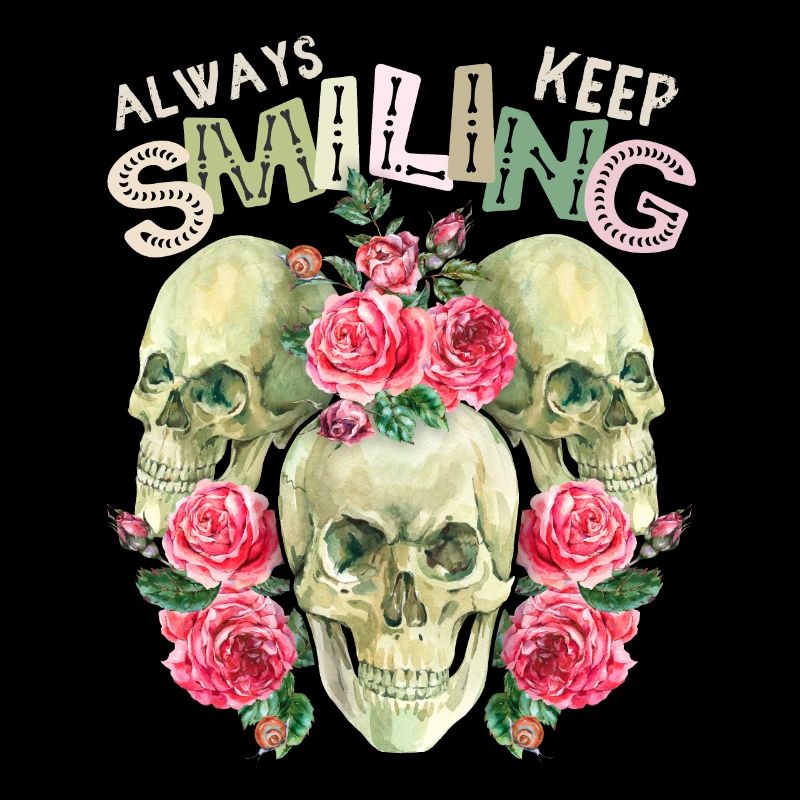 Three skulls skull with rose decoration saying