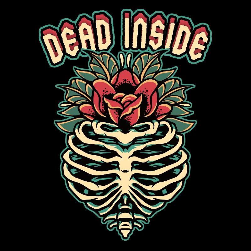 Skelett, Gerippe Dead-Inside, Spruch im Comic-Stil