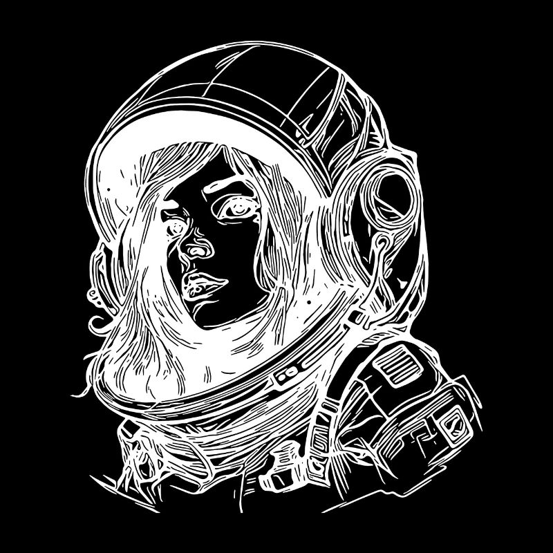 Hübsche Astronautin mit offenem Haar im Helm