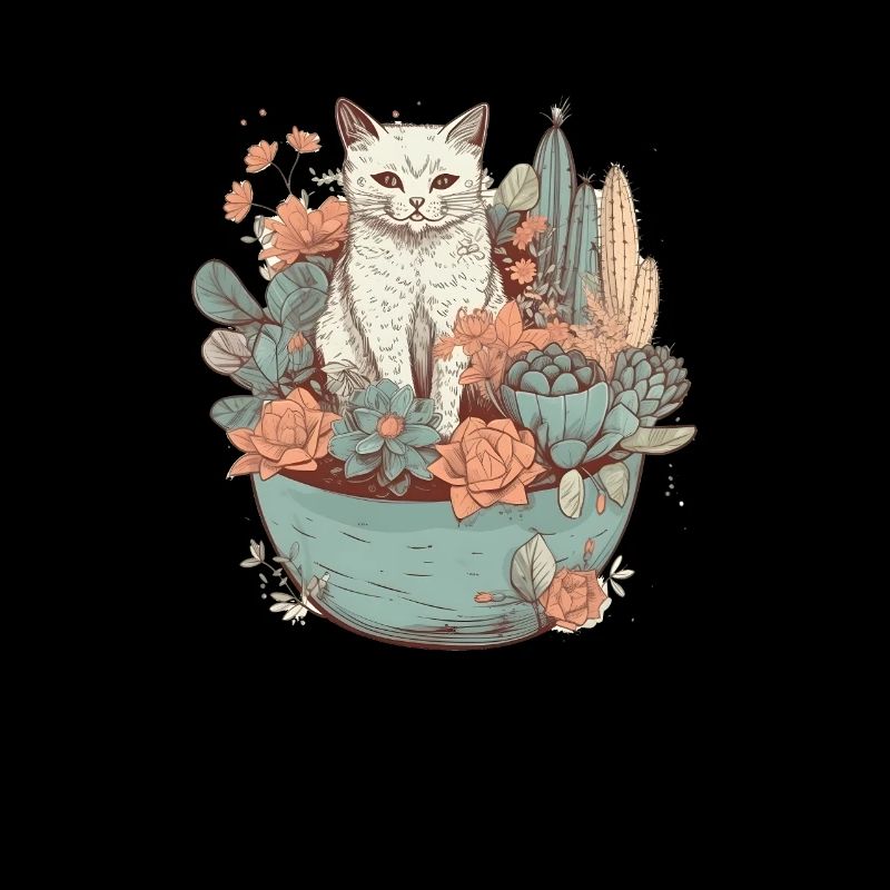 Chat dessiné dans un pot de fleurs