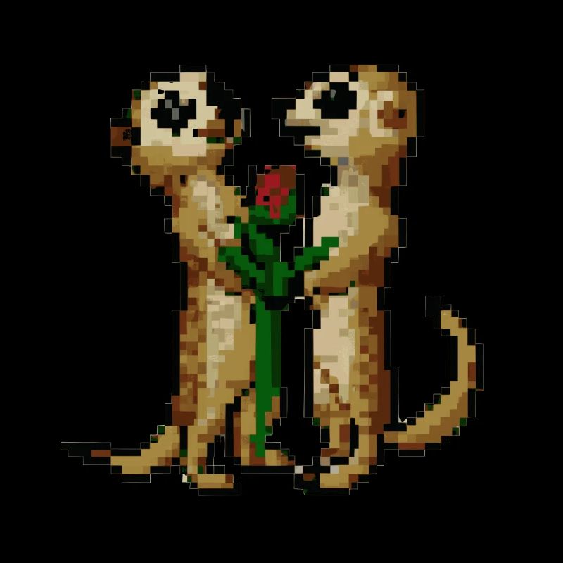 Motif Pixel, suricates mignons amoureux