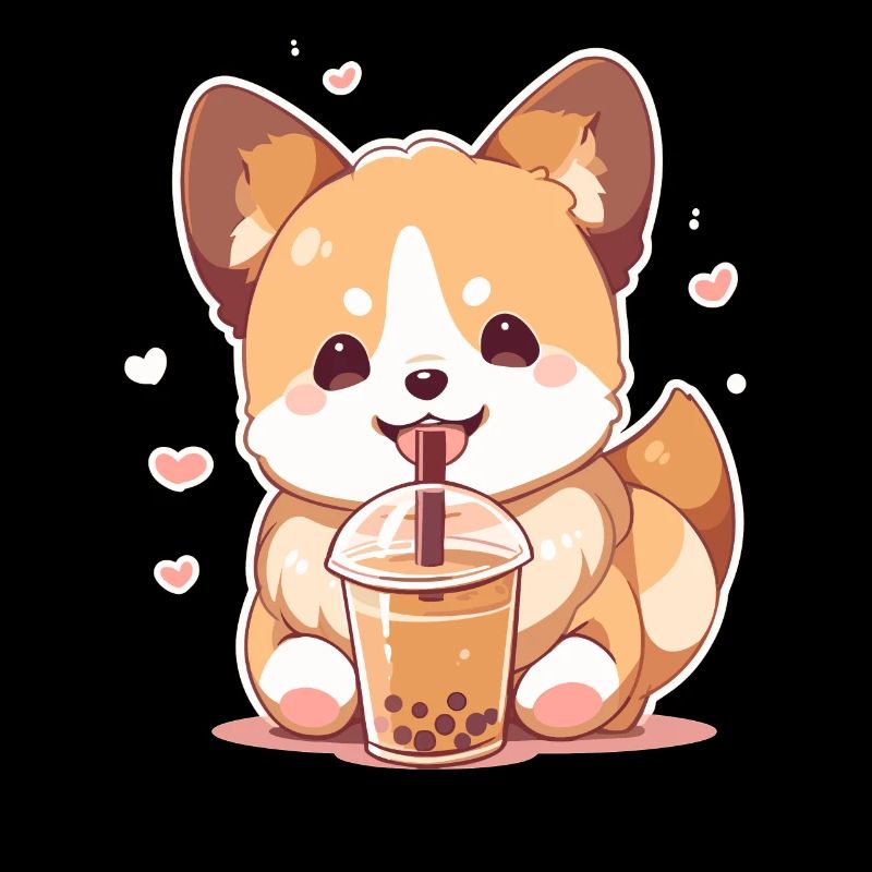 Kawaii Corgi Hund trinkt Boba Bubble Tea Chibi