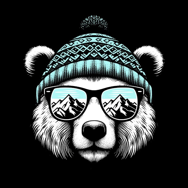 Funny Bear with Knitted Hat Ski Holiday Snowboard