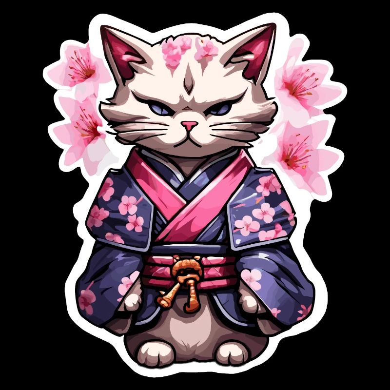 Chat samouraï & fleurs de cerisier #5