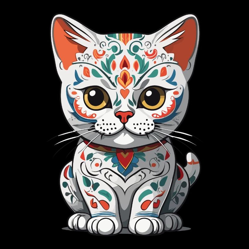 Iconic Sugar Skull Cat Mexican