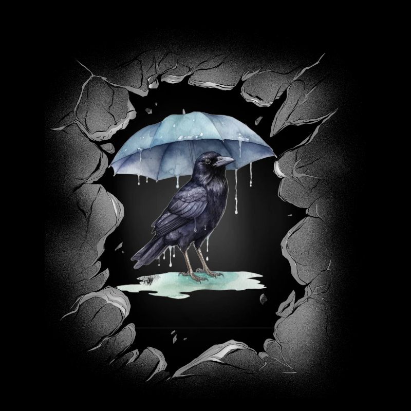 Bird, Weather, Rain, Umbrella, Dark Crow