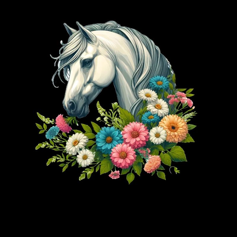 Cheval fleuri dans le jardin