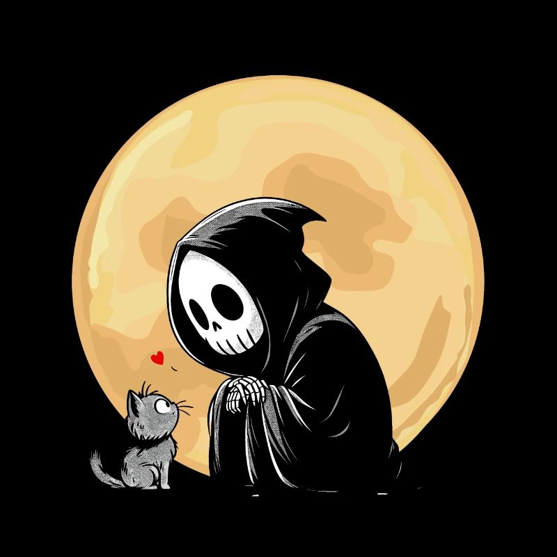 Halloween Skeleton Death Cat Full Moon Gothic Funny