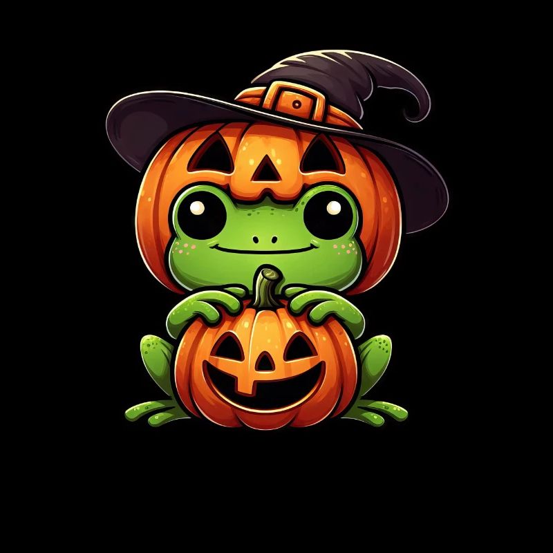 Cute Halloween Frog Witch Hat Pumpkin Cartoon