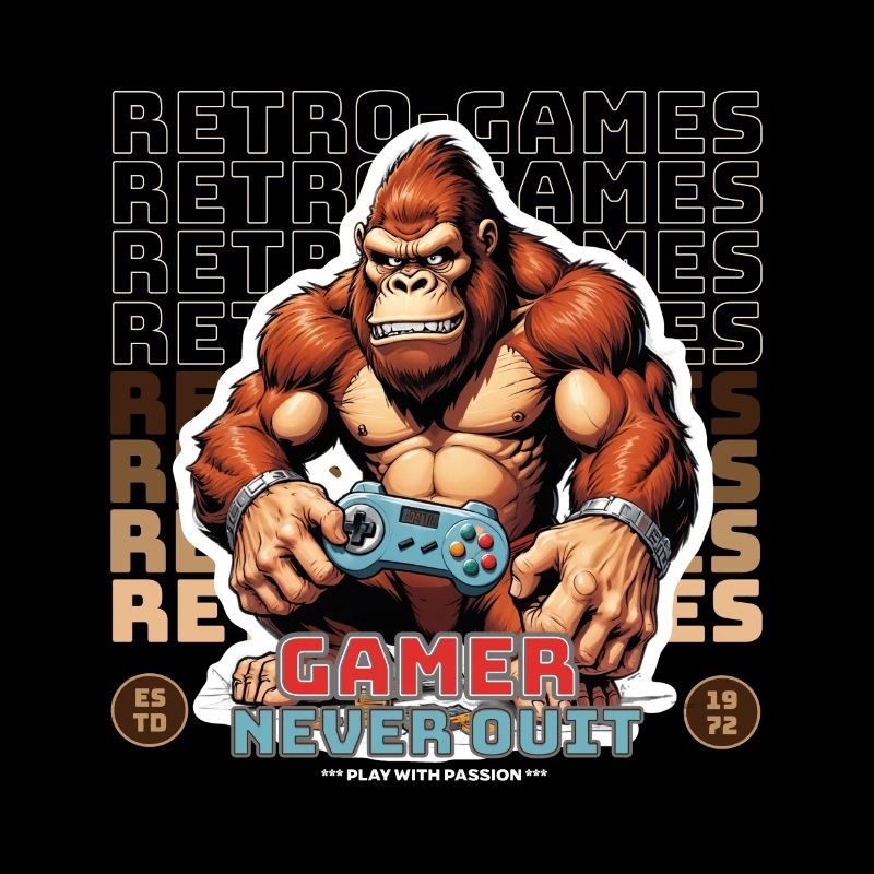 Retro Gamer Gorilla mit Controller Konsolenspiele