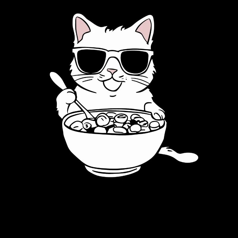 Chat avec des lunettes de soleil mangeant des céréales