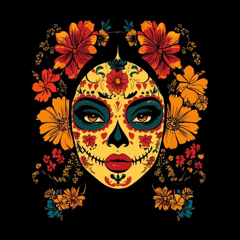 Catrina-Kunst mit Ringelblumen Dia de los Muertos