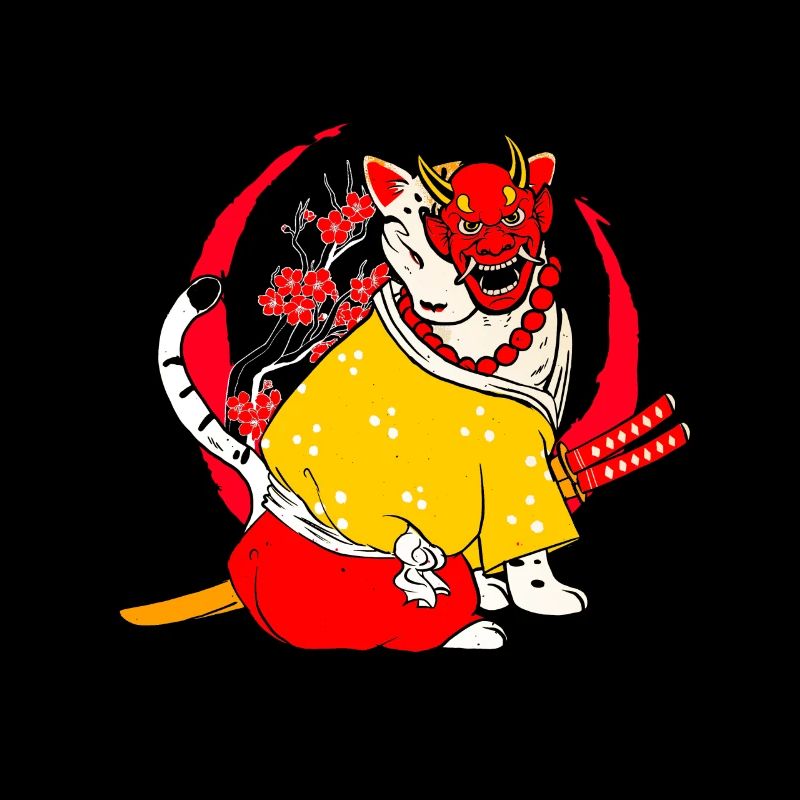 Kanji Japan Katana Oni Ninja Cat Samurai