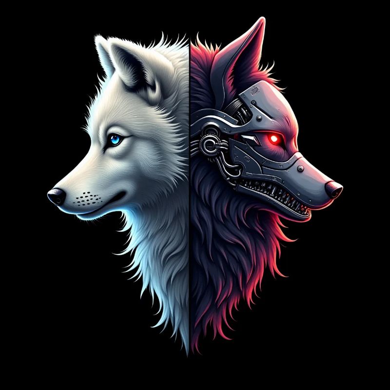 Lustiger Roboter Kunst Wolf Cyborg Tier AI Wolf