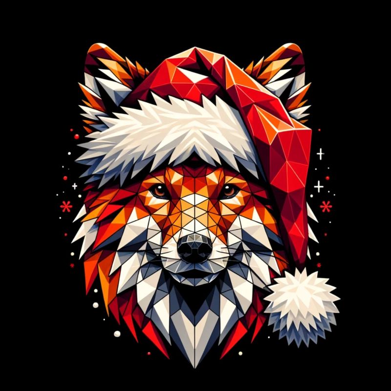Polygon Art - Fox with Santa Hat