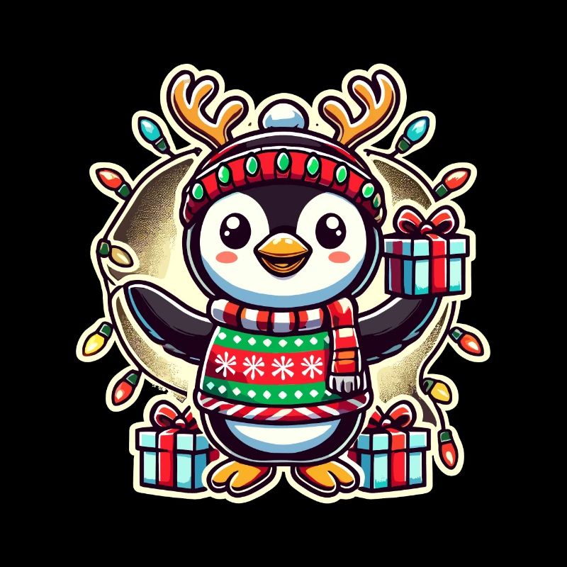 Fröhlicher Weihnachts-Pinguin mit Geschenken