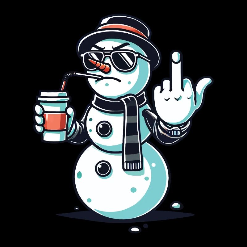 Cool snowman with coffee and attitude