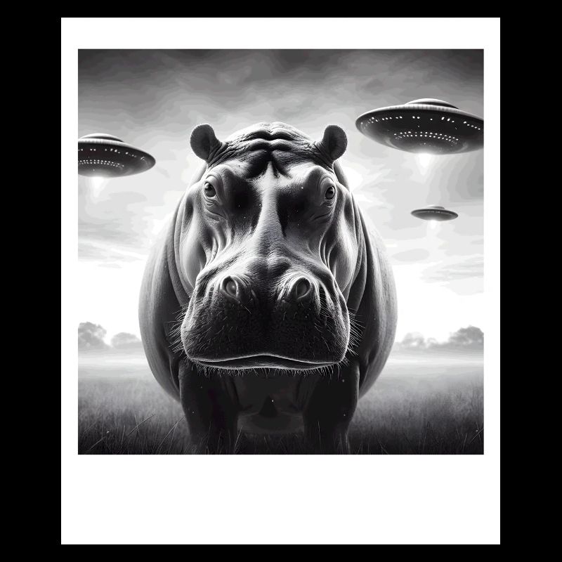 Hippo Sci-fi Funny Graphic Selfie with UFOs Weird