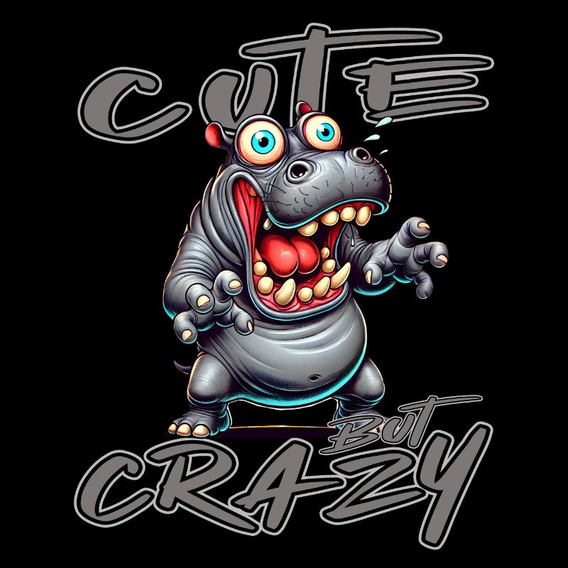 Cute but Crazy hippo comic style funny motif